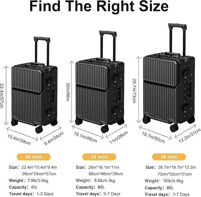 Hard Shell Luggage 20 Inch Travel Luggage, ABS Aluminum Frame, Lightweight - Image 8