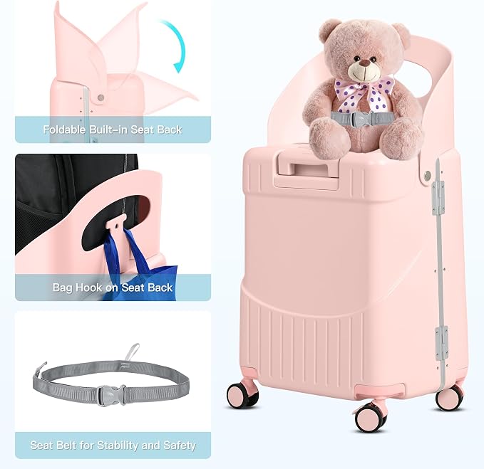 22" Ride On Luggage with Seat for Kids & Adults, Lightweight Hardside Ride-On - Image 3