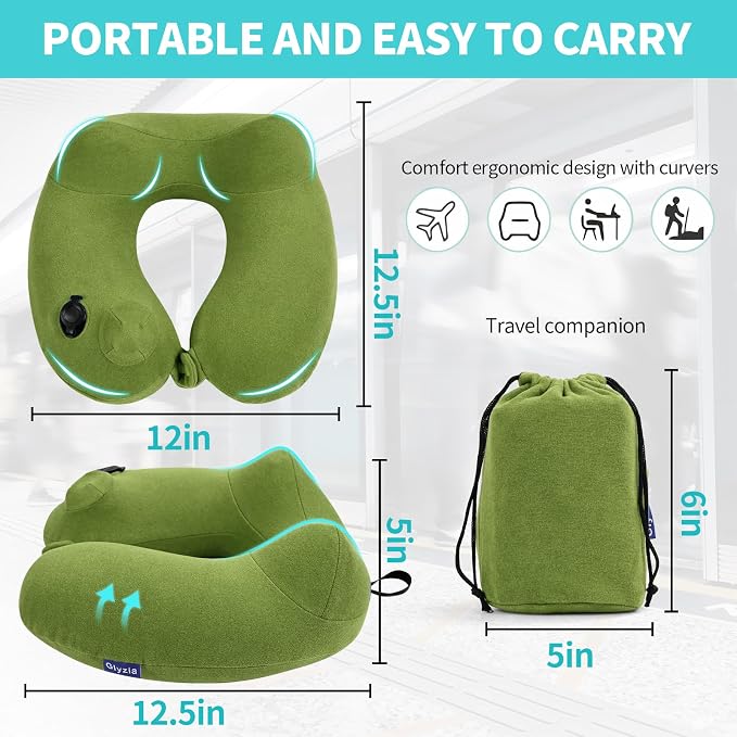 Inflatable Travel Neck Pillow for Airplane, Head Support Velvet Adult Neck - Image 2