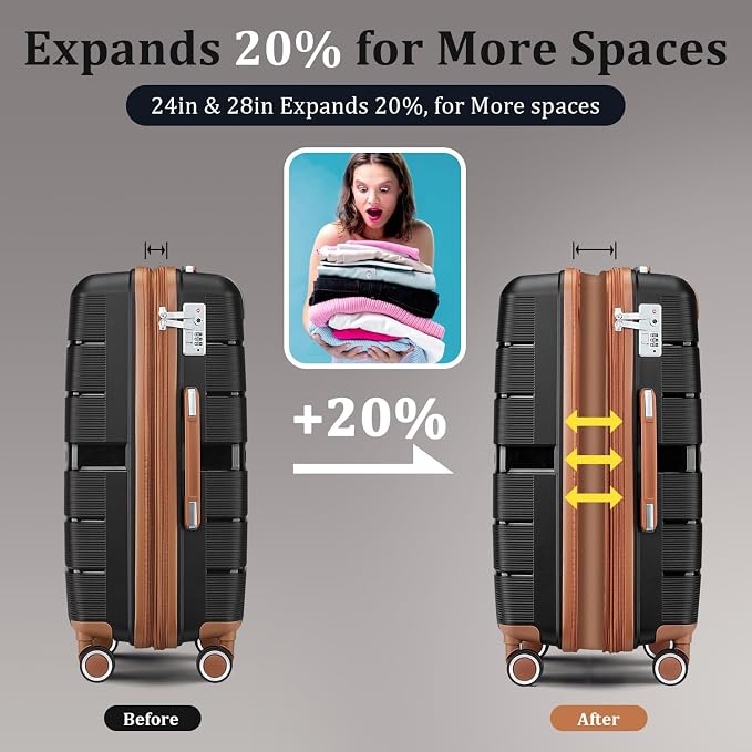 Campfun Luggage 4 Piece Sets, Expandable Carry On Luggage Set Hardshell PP - Image 4