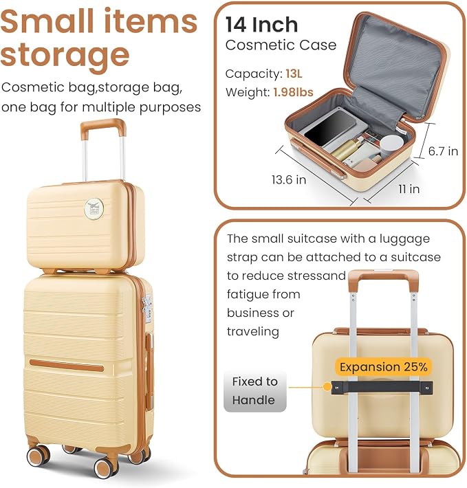 Campfun Luggage Sets 4 Piece, Expandable Carry On Luggage Set Hardshell PP - Image 3