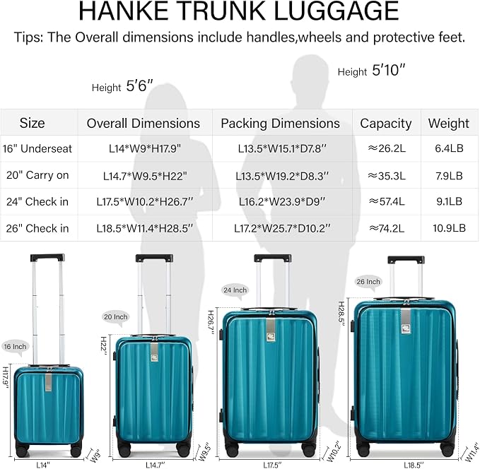 Hanke 24 Inch Checked Luggage PC Hard Case Luggage Top Opening Aluminum Frame - Image 3