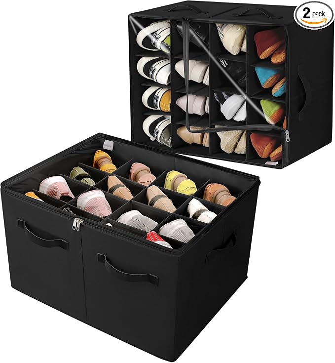 Shoe Organizer for Closet 2 Pack, Foldable Shoe Box by TOPIAHOME