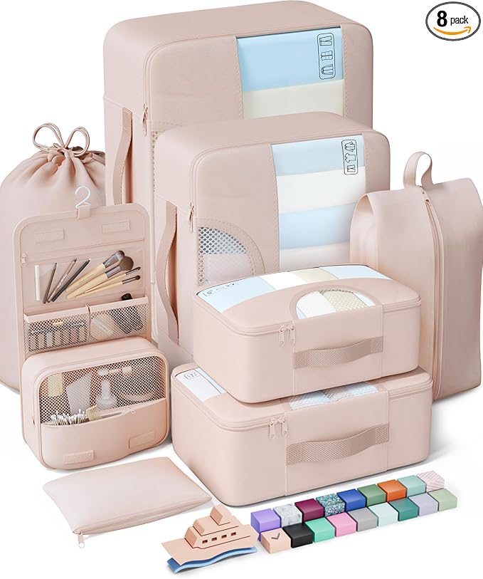 Veken 8 Set Packing Cubes for Travel, Beach Vacation Essentials Accessories for by Veken