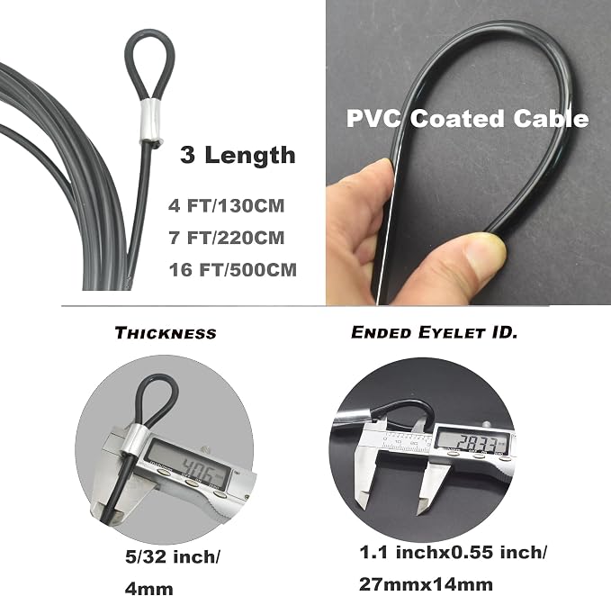 16FT 4mm Stainless Steel Outdoor Travel Security Cable Lock, Braided Steel - Image 2