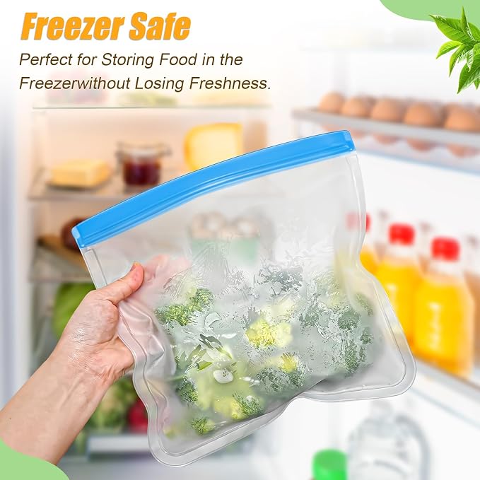 10 Pack Reusable Silicone Food Storage Bags, Leakproof Dishwasher Safe Reusable - Image 6