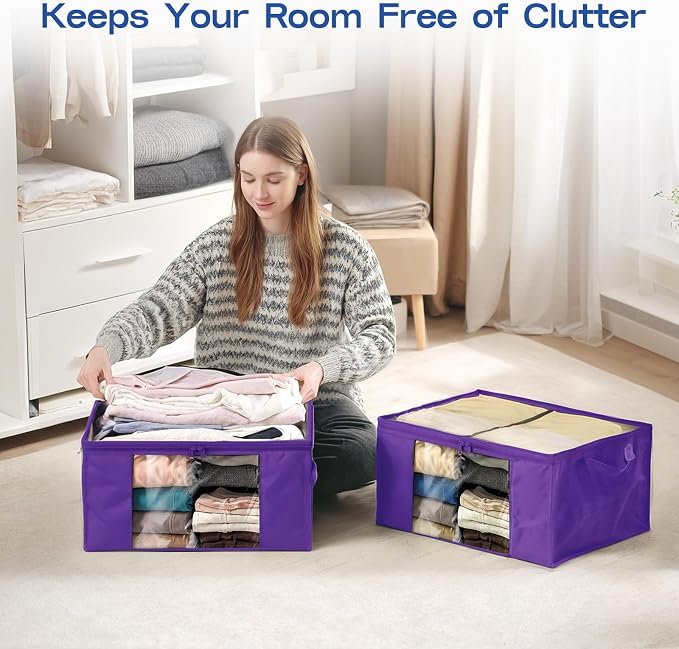Clothes Storage Bags, Foldable Thick Fabric Blanket Storage Bags, Large Clear - Image 5