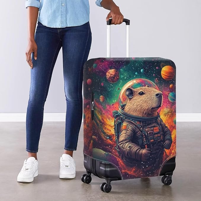 Cute Capybara Suitcase Cover Fit 18-21 Inch Anti-Scratch Washable Spandex - Image 4