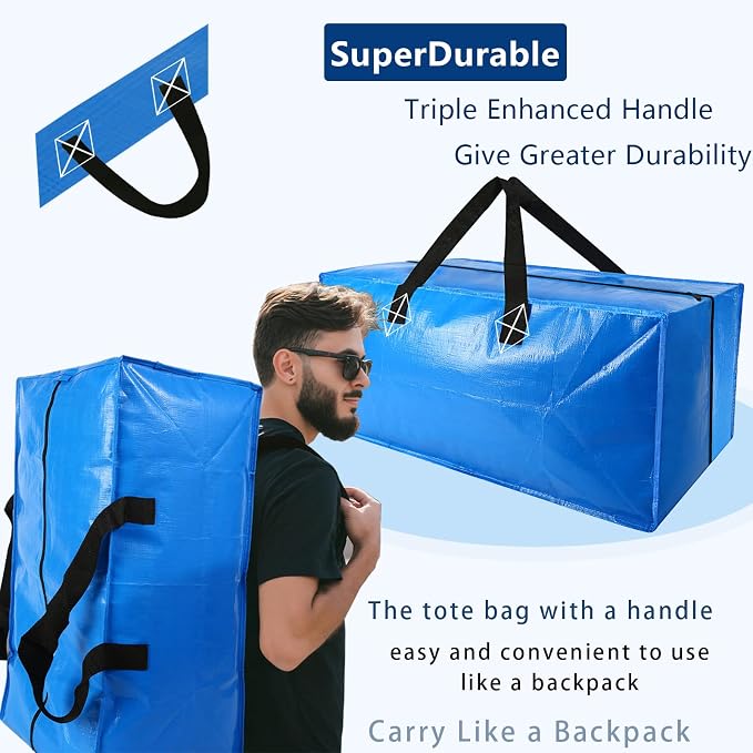 8 Pack Heavy Duty Extra Large Moving Bags Storage Tote - Image 3