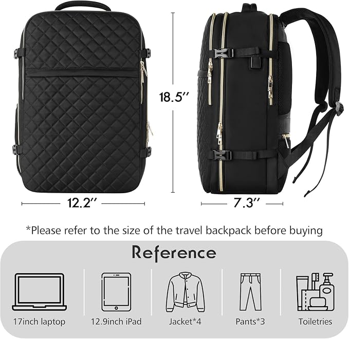 MOMUVO Large Travel Backpack Women, Flight Approved Carry On Backpack, Water - Image 7
