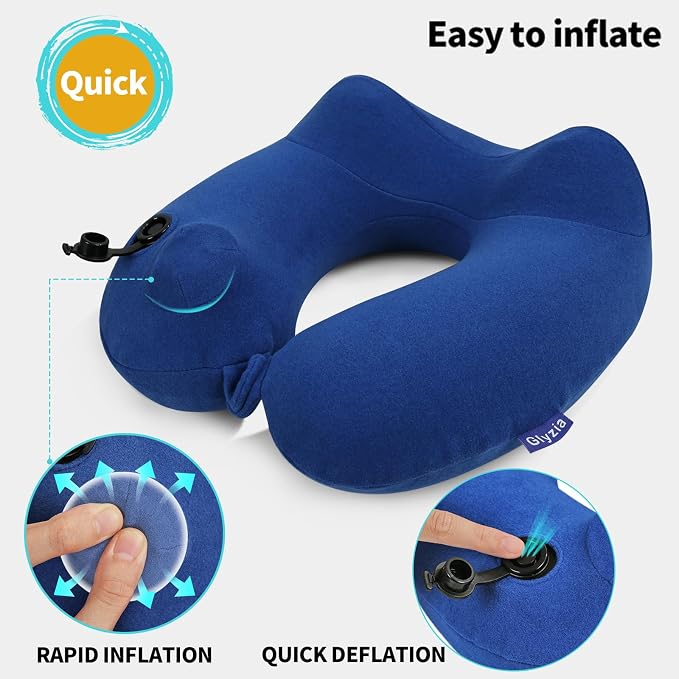 Inflatable Travel Neck Pillow for Airplane, Head Support Velvet Adult Neck - Image 2