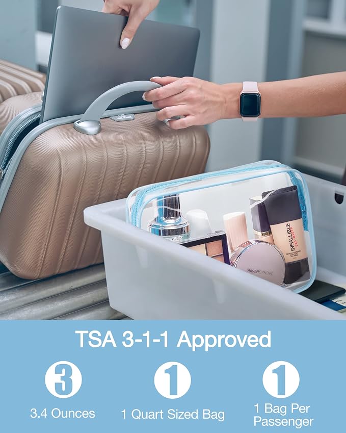 BAGSMART Clear Toiletry Bag, 3 Packs TSA Approved Water-resistant Quart Size - Image 3