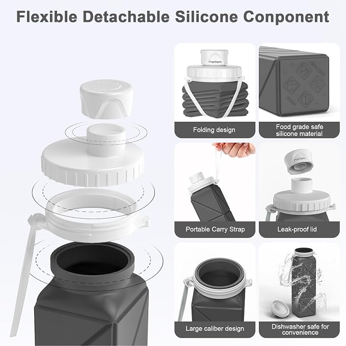3 pack Collapsible Water Bottles, Silicone Foldable Portable Water Bottle 20.6oz - Image 7