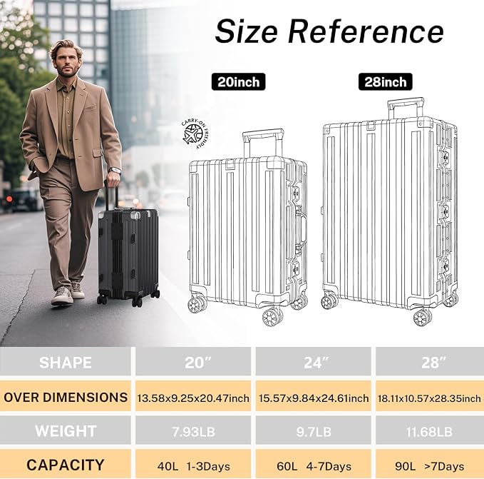 Krute Luggage Set 2 Pieces 20 28 Inch Aluminum Frame Carry on Luggages TSA Lock - Image 3