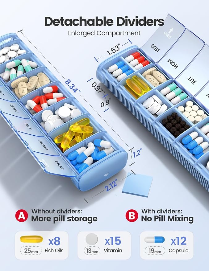 Vaydeer 7 Day Weekly Pill Organizer, Metal Travel Pill Case, Large Capacity - Image 3