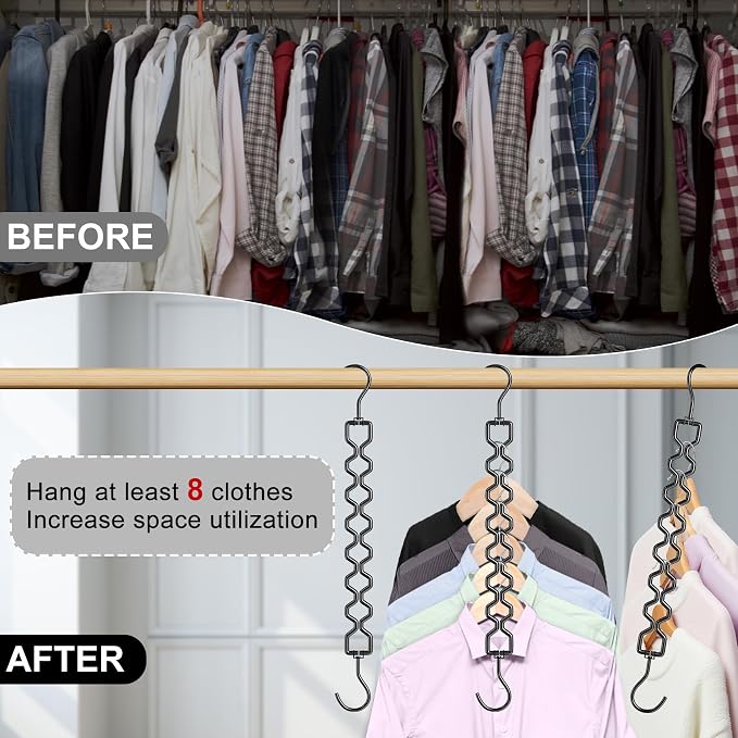 6 Pack Space Saving Hangers for Clothes, Heavy Duty 30Lbs Capacity Magic - Image 2