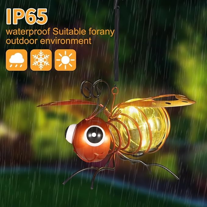 Bee Solar Outdoor Hanging Lantern Creative Small Sculpture Lights Durable - Image 3