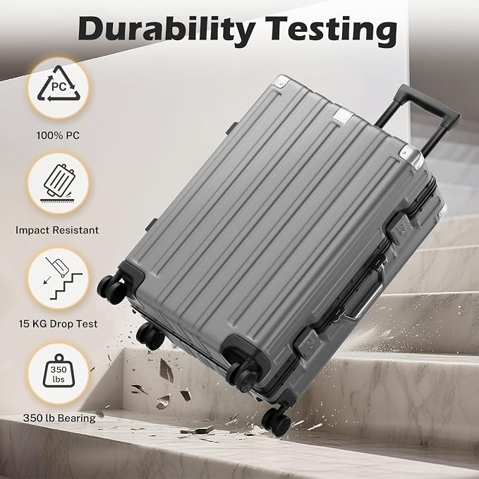 Krute Checked Aluminum Frame Suitcase 24 Inch Zipperless Luggages Hardside PC - Image 6