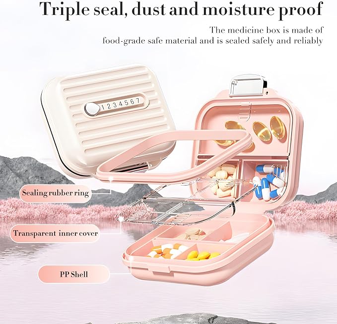 Travel Pill Organizer Box with Labels, 7 Compartments Portable Mini Pill Case - Image 4