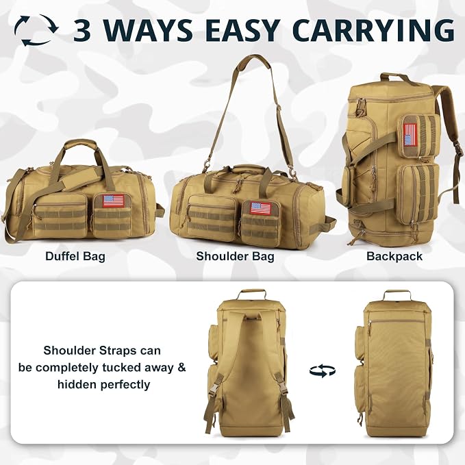 Tactical Gym Bag for Men with Toiletry Bag，50L Large 3 in 1 Sports Duffle Bag - Image 5