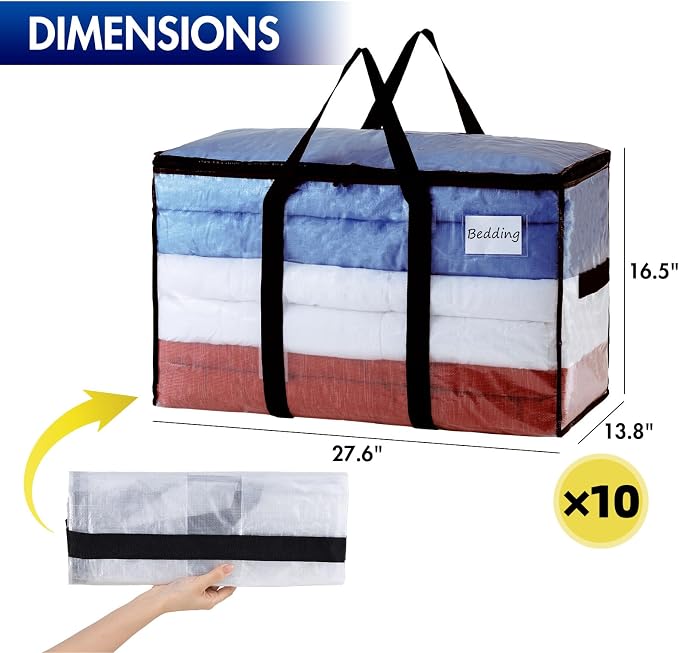 TAILI Extra Large Moving Bags, 10 Pack Clear Heavy Duty Totes - Image 2