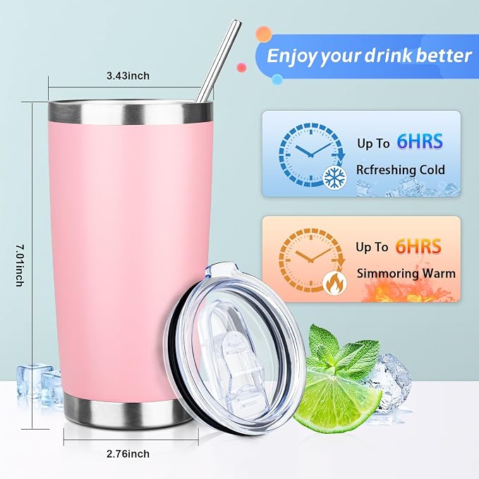 20oz Tumbler with Straw and Brush, Stainless Steel Vacuum Insulated tumbler - Image 2