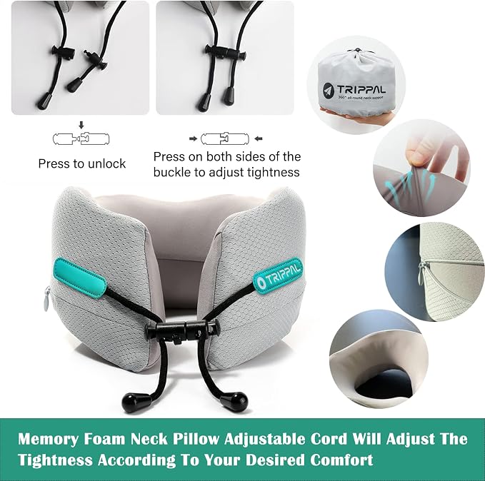 Travel Pillow for Airplane Neck Chin Support Memory Foam Machine Washable - Image 5