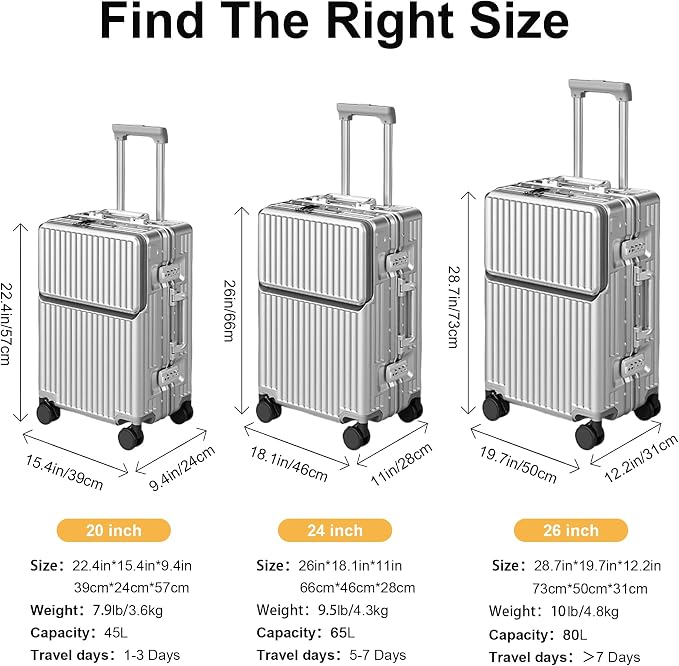 2-Piece Hardshell Zipperless Luggage Set, 20/26" Aluminum Frame Hardshell - Image 7