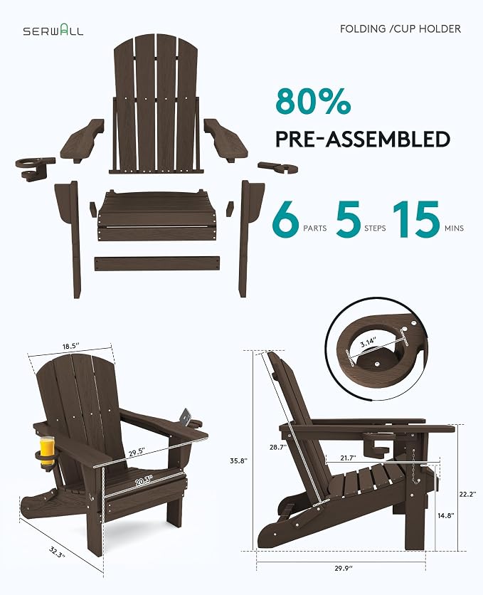 SERWALL Adirondack Chair with Cup Holders - Image 4