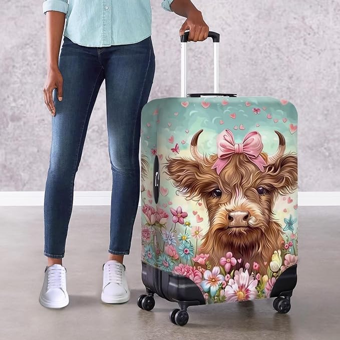 Highland Cow Suitcase Cover Flower Suitcase Protector Fits 30-32 Inch Luggage - Image 4