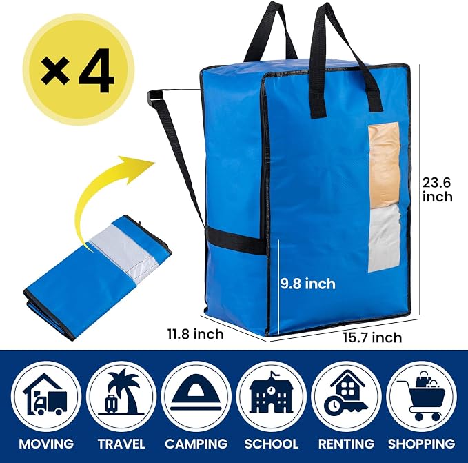 TAILI 4 Pack Blue Moving Bags w/Adjustable Backpack Straps, Moving Supplies - Image 4