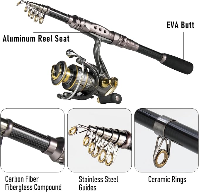 Dr.Fish Fishing Rod and Reel Combos 125-Pieces Telescopic Spinning Pole Reel - Image 5