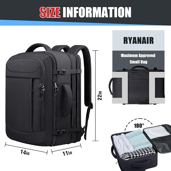 55L Extra Large Travel Backpack, Expandable 50L - 60L Carry On Backpack - Image 2