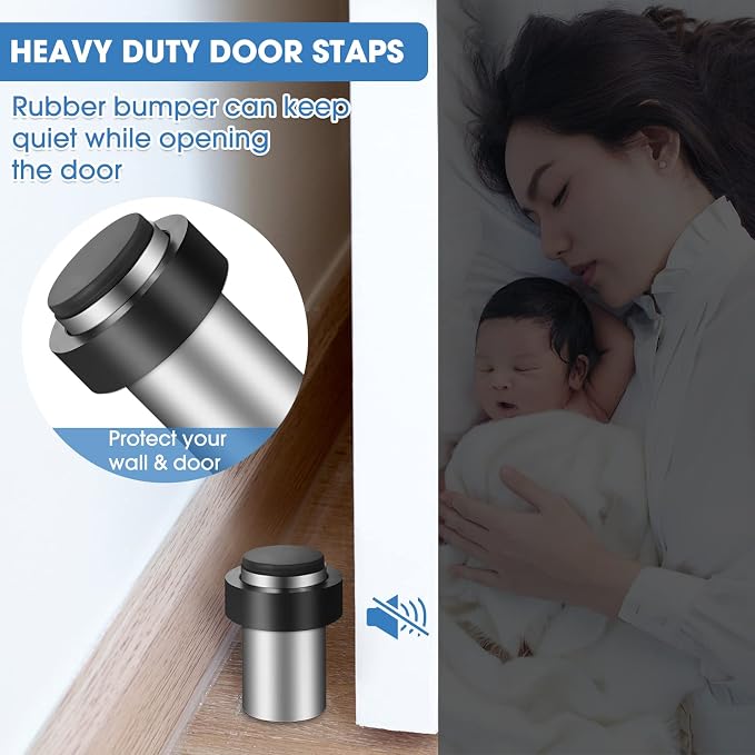 Chumia 10 Pcs Door Stopper Mounted Floor Stops Stainless Steel Cylindrical - Image 6