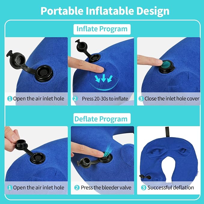 Inflatable Travel Neck Pillow for Airplane, Head Support Velvet Adult Neck - Image 5