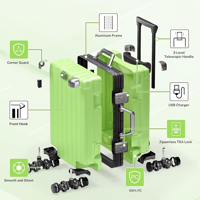 Krute Checked Aluminum Frame Suitcase 24 Inch Zipperless Luggages Hardside PC - Image 4