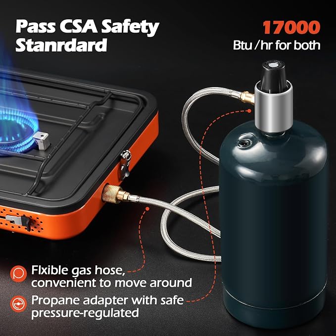 Odoland Portable 2 Burner Camping Stove Propane 17000 BTU/h Gas Stove - Image 3