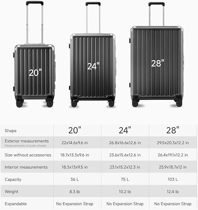 LUGGEX Luggage Sets with Spinner Wheels, 2 Piece Aluminum Frame Zipperless - Image 9
