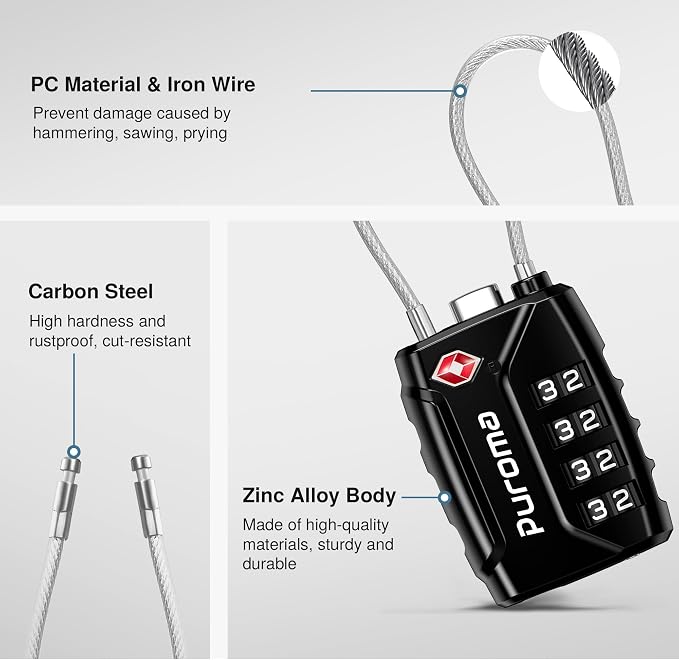 Puroma TSA Approved Luggage Locks, 4 Digit Combination Travel Locks Resettable - Image 6