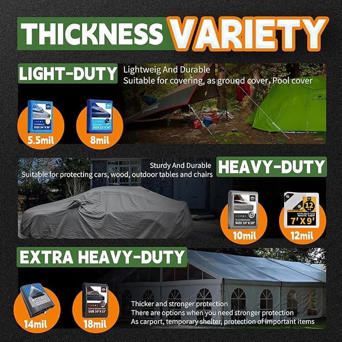 RAINDEWAY Tarps Heavy Duty Waterproof 8x12 Feet, 10Mil Multipurpose Poly Tarp - Image 8