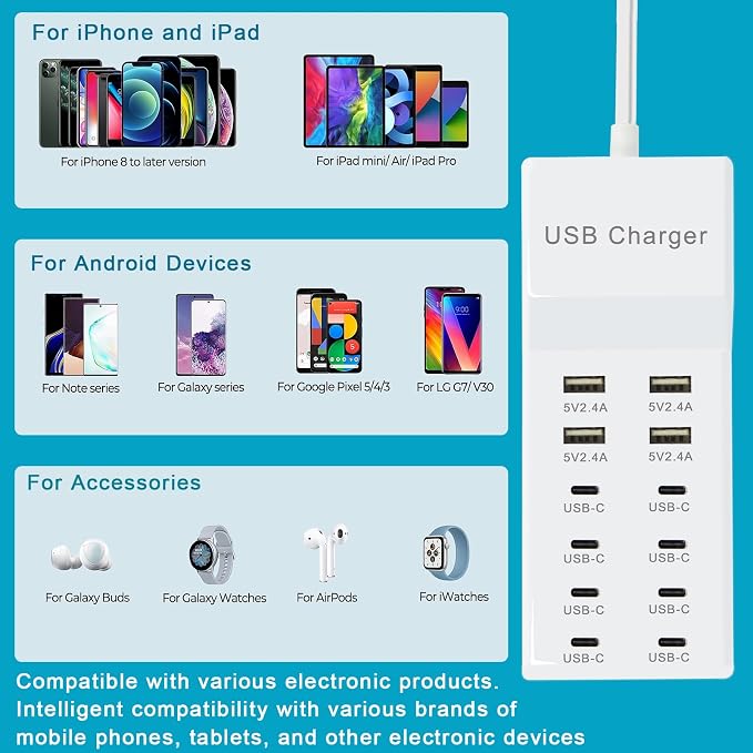 USB Charging Station with 12 Port USB Power Strip Fast Charging - Image 4