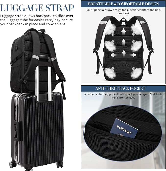 Extra Large Backpack for Men 55L, 18.4Inch Travel Laptop Backpack - Image 6