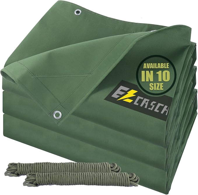 10’x10’ Canvas Tarps Heavy Duty Waterproof Tarpaulins by Ezcasch