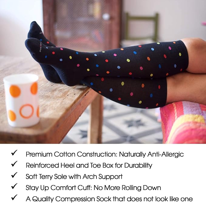 Cotton Compression Socks for Women & Men. 15-20 mmHg Support Knee-High Black X/L - Image 6