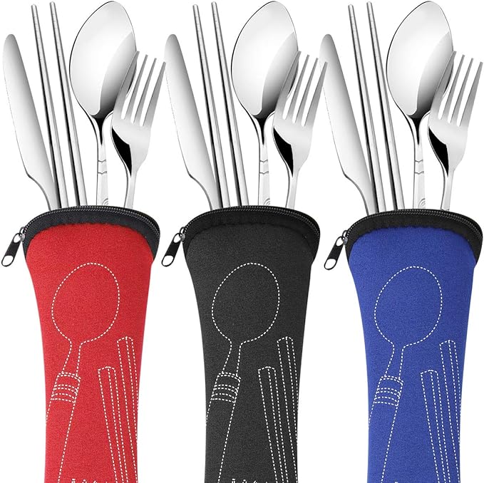 6 Pack Reusable Flatware Sets Knife, Chopsticks - Image 2