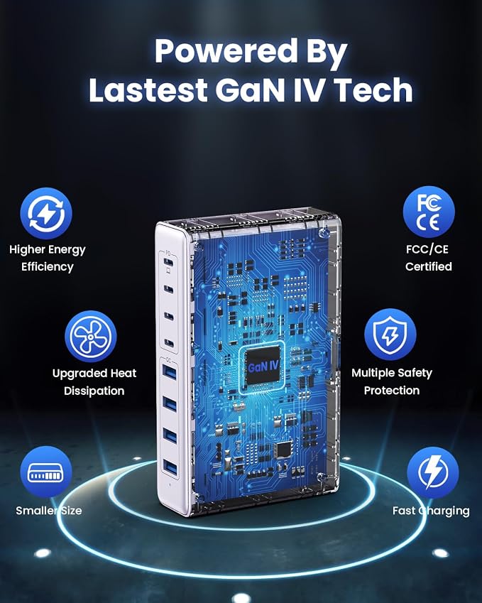 200W USB C Charger Block, GaN IV Charging Station 8 Ports, QC4.0 Fast Charging - Image 2