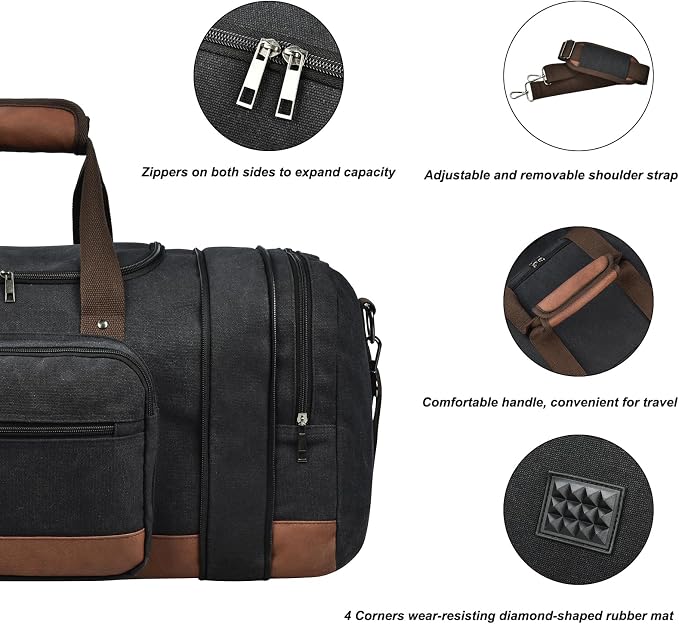 Litvyak Duffle Bag for Travel, Large 60L Canvas Travel Duffel Bags Overnight - Image 5