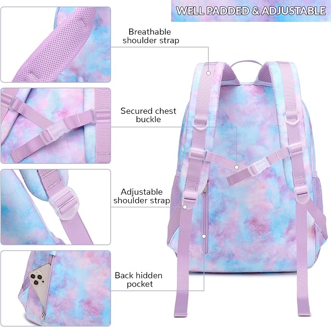 Lohol Galaxy Backpack for Kids Teen Girls, Water Resistant Daypack - Image 5