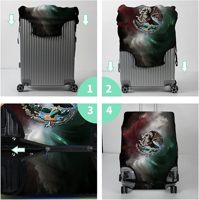 Luggage Cover + Tag, Mexican Flag Eagle Travel Suitcase Protector - Image 7