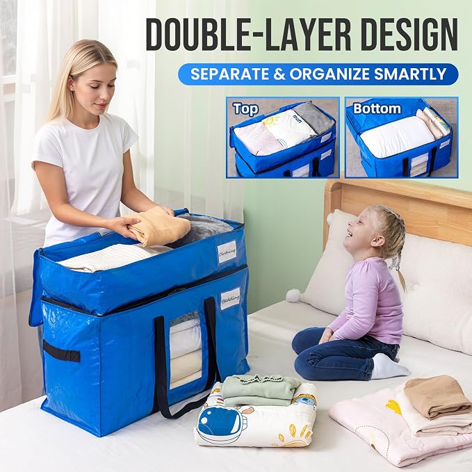TAILI 2 Tier Extra Large Moving Bags, 4 Pack Blue Heavy Duty Totes - Image 3